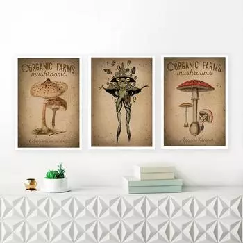 Винтажный художественный постер с грибной фермой, холст, картина, ретро, абстрактная волшебная лягушка, настенный принт, фотографии для кухни, комнаты для чтения, домашний декор 21cm30cm No Frame