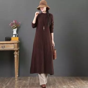 Винтажный художественный вязаный пуловер, женский свитер на осень и зиму 2022, повседневный однотонный пуловер с длинными рукавами и круглым вырезом, женский свитер