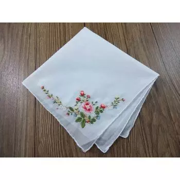 Винтажный художественный вышитый тонкий хлопковый носовой платок для подарков за границу Pink Rose