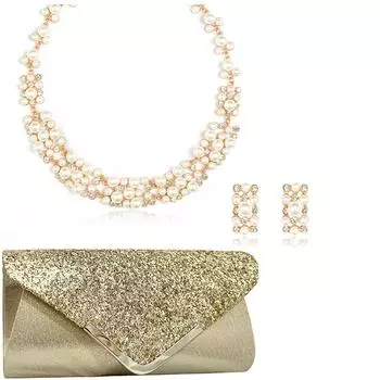 Винтажный инкрустированный бриллиантами жемчужный геометрический комплект, ожерелье, сумка для ужина, темпераментная цепочка на ключицу, модная новая цепочка на шею, украшение на шею золотой