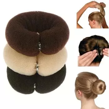 Винтажный инструмент для создания пучков для волос Y2K с застежкой-кнопкой - нейлоновая пушистая резинка для хвоста в виде пончика для женщин, круглые волосы, повязка для волос в виде конского хвоста чёрный