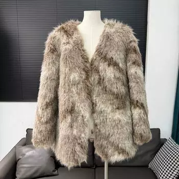 Винтажный искусственный мех экологически чистый шерстяной мех интегрированный новый женский меховой плащ, тосканский длинный One Size