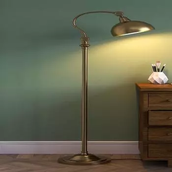 Винтажный изогнутый латунный торшер с античной отделкой в стиле ретро, регулируемый, подвижный купольный абажур и горловина для фокусировки света, лампа для чтения, комплект из 1 шт.