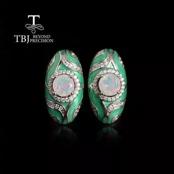 Винтажный изысканный дизайн. Камень октября. Натуральный опал. Серебряные серьги 925 пробы. Изящные украшения для женщин. Подарки на годовщину и банкет. M зелёный