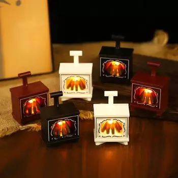 Винтажный каминный светильник, атмосферное украшение, светодиодный электронный светильник-свеча в скандинавском стиле, рождественский каминный ночник 5x5x7cm чёрный