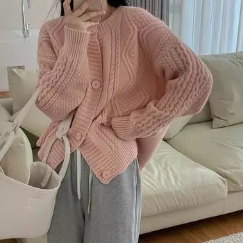 Винтажный кардиган с переплетениями из жареного теста, утолщенный свитер, пальто для женщин на осень и зиму, свободный, с длинными рукавами, свитер сверху S абрикосовый