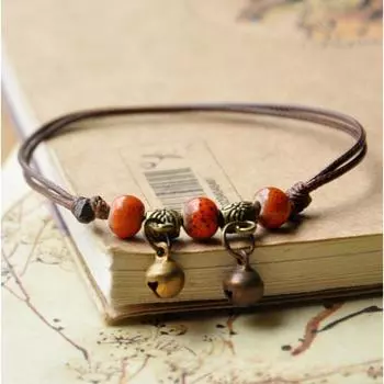 Винтажный керамический браслет на щиколотку, плетеный браслет на щиколотку, регулируемый браслет в этническом стиле, браслет на щиколотку красный