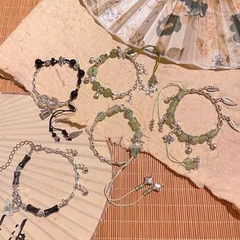 Винтажный китайский браслет-бабочка: Ретро-бусины из халцедона и бамбука — идеальный сладкий подарок для девушки S644 синий