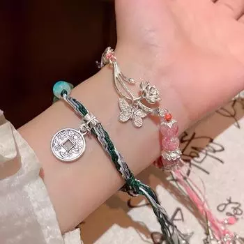 Винтажный китайский браслет-бантик из бисера с кисточками для женщин S645