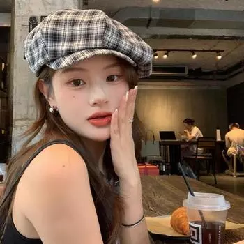 Винтажный клетчатый берет для детей, весна и осень, тонкая, 2024, новая милая шляпа художника, маленькая восьмиугольная шляпа M56-58cm