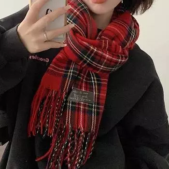 Винтажный клетчатый шарф для женщин, универсальный, для осени и зимы, теплый шарф-шаль