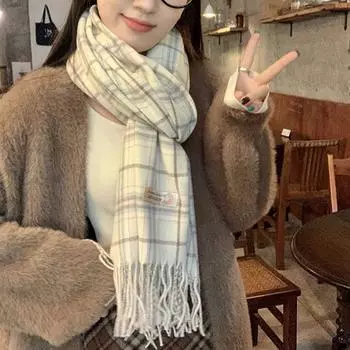 Винтажный клетчатый шарф для женщин, универсальный, для осени и зимы, теплый шарф-шаль