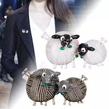 Винтажный клубок пряжи, двойная брошь в форме овцы, булавки, ювелирный аксессуар для одежды