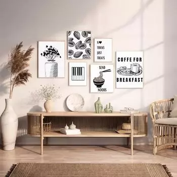 Винтажный кофе, фрукты, послеобеденный чай, холст, ваза, картина, настенное искусство, черно-белая линия, постер, мебель, украшение для спальни 21x30cm No Frame