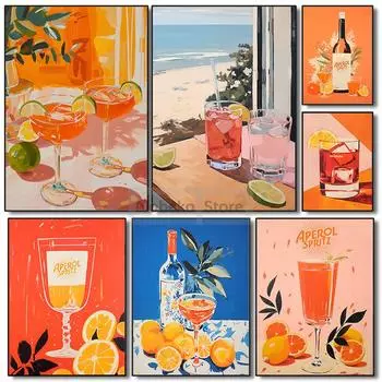 Винтажный коктейль 70-х годов Плакат Negroni Aperol Spritz Печать на холсте Картина Girly Pink Wall Art Pictures Home Room Bar Cart Decor 21x30cm No Framed