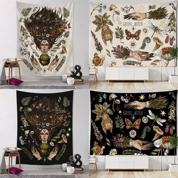 Винтажный колдовской гобелен, настенный подвесной завод, шар, цветок, Настенный декор, фон, ткань, хиппи, цветок, настенный гобелен для домашнего декора 100x75cm