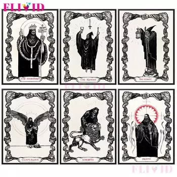 Винтажный колдовство злой скандинавский постер Таро Череп гостиная настенная живопись маслом украшение дома 21cm30cm NoFrame