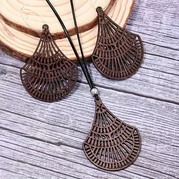 Винтажный комплект из деревянного ожерелья и серег с подвеской в форме веера — идеально подходит для повседневного ношения и отпуска коричневый