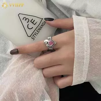 Винтажный комплект, кольца с розовым камнем, корейское серебряное кольцо на палец для женщин, аксессуары, ювелирные изделия Style 1