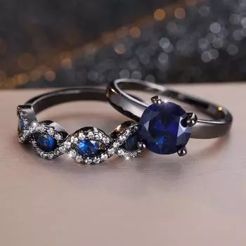 Винтажный комплект колец черного золота круглой огранки с синим цирконием, набор колец «Бесконечность», обручальное кольцо, набор колец от сглаза, подарок на день Святого Валентина 6 синий/чёрный