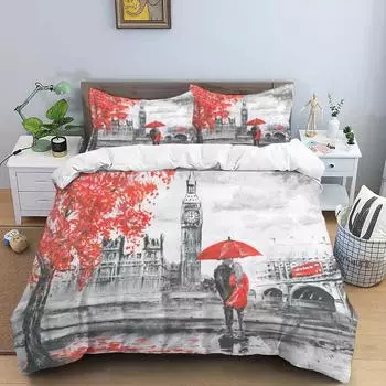 Винтажный комплект постельного белья с английской башней HD и принтом, кровать для мальчиков и девочек, двуспальная кровать, пододеяльники, наволочка, комплект постельного белья, комплект постельного белья королевского размера EU single(135x200cm)