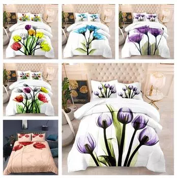 Винтажный комплект постельного белья с цветочным принтом, пуховое одеяло и наволочка с 3D-принтом, 2/3 шт., AU180 * 210, полноразмерное мягкое украшение для дома Baby 100x135cm