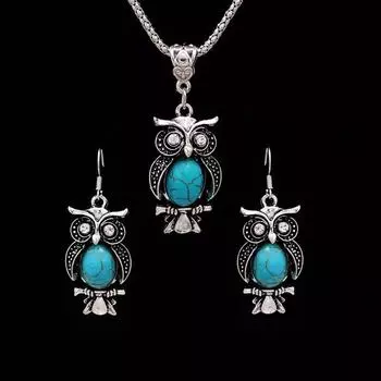 Винтажный комплект серег с подвеской из натурального камня в виде совы для женщин