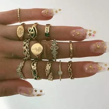 Винтажный комплект золотых колец 10 шт./компл. для женщин, простое кольцо в стиле бохо с геометрическим круглым кольцом на костяшке пальца, модные украшения