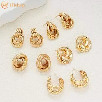 Винтажный комплект золотых серег для женщин, серьги для пирсинга, аксессуары, ювелирные изделия