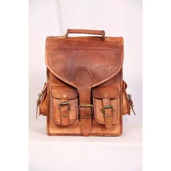 Винтажный коричневый мужской кожаный рюкзак, сумки на плечо, портфель, сумка для ноутбука 15 x 11 x 4 in коричневый