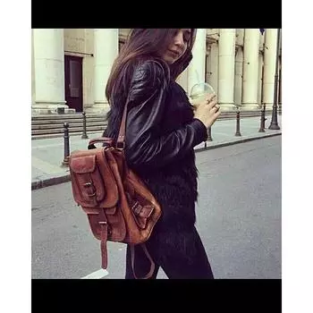 Винтажный коричневый рюкзак для ноутбука через плечо из натуральной козьей кожи ручной работы 16 x 8 x 8 in коричневый