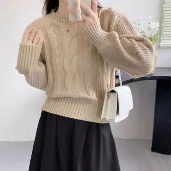 Винтажный короткий вязаный свитер из жареного теста с нитками, женский осенне-зимний новый тонкий стиль с высокой талией, маленький пуловер one size белый