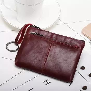 Винтажный кошелек для монет из натуральной кожи, держатель для карт, мини-сумка, ретро-однотонный клатч на молнии, кошелек для ключей для мужчин и женщин чёрный