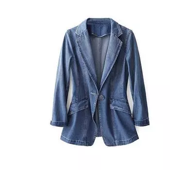 Винтажный костюм, женская джинсовая куртка, повседневные топы, свободный короткий джинсовый блейзер, верхняя одежда, женское ковбойское базовое пальто, весна-осень, большие размеры XXXL синий