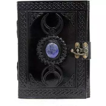 Винтажный кожаный блокнот ручной работы с шипами Moon Blue Lapiz Gemstone 5 x 7 in чёрный