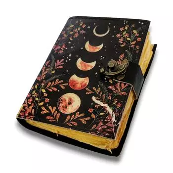 Винтажный кожаный блокнот с цветами, луной и затмением для молочных продуктов, альбом для рисования, кожаный журнал, 200 страниц с краями 7 x 5 in чёрный
