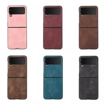 Винтажный кожаный чехол премиум-класса для Samsung Galaxy Z Flip 3, устойчивый к царапинам однотонный чехол для Galaxy Z Flip3, корпус For Z Flip3 светло-коричневого