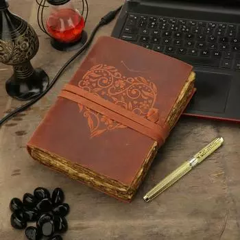 Винтажный кожаный дневник, книга теней, гримуар, антикварное бумажное сердце 7 x 5 in коричневый