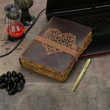 Винтажный кожаный дневник, книга теней, гримуар, антикварное бумажное сердце 7 x 5 in коричневый