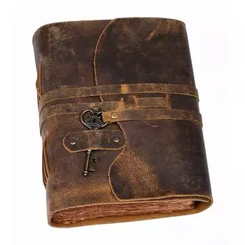 Винтажный кожаный дневник ручной работы - 200 старинных страниц ручной работы коричневого цвета 6 x 4 in коричневый