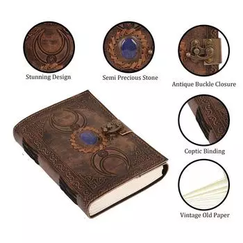 Винтажный кожаный дневник ручной работы, дневник A5, усыпанный полудрагоценными камнями, дневник с старинной пряжкой 5 x 7 in коричневый