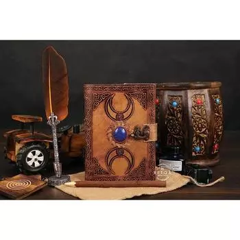 Винтажный кожаный дневник ручной работы, дневник A5, украшенный полудрагоценными камнями, дневник с старинной пряжкой, ежедневник для мужчин и женщин 7 x 5 in коричневый