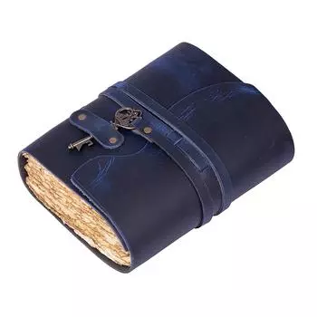 Винтажный кожаный дневник ручной работы - Старинные страницы ручной работы - Старинная застежка на ключ - Синий цвет. Размер 6x4 дюйма 6 x 4 in синий