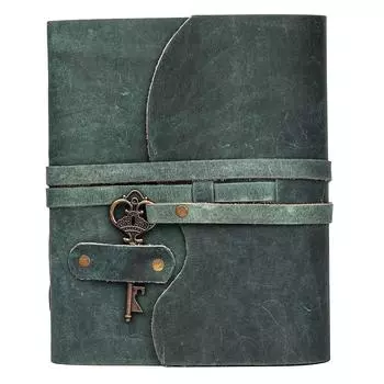 Винтажный кожаный дневник ручной работы - Старинные страницы ручной работы - Старинная застежка на ключ - Цвет кобальта. Размер 6x4 дюйма 6 x 4 in кобальтовый