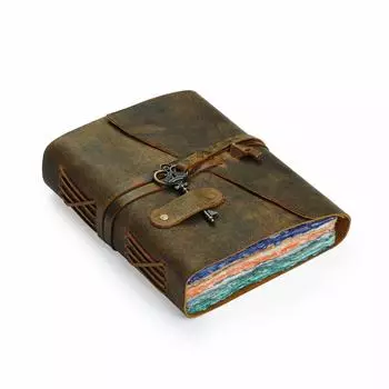 Винтажный кожаный дневник ручной работы Винтажные многоцветные страницы 8 X 6 inches коричневый
