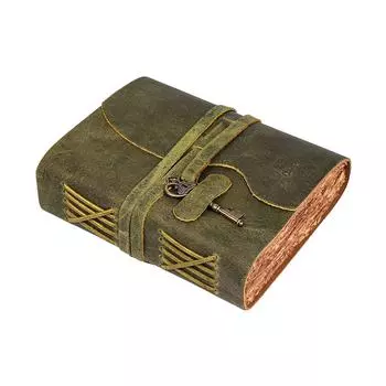 Винтажный кожаный дневник ручной работы - Винтажные страницы ручной работы - Старинная застежка на ключ - Зеленый цвет. Размер 6x4 дюйма 6 x 4 in зелёный