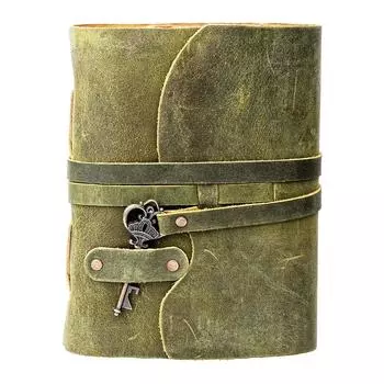 Винтажный кожаный дневник ручной работы - Винтажные страницы ручной работы - Старинная застежка на ключ - Зеленый цвет. Размер 8X6 дюймов 8 x 6 in зелёный