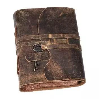 Винтажный кожаный дневник ручной работы - Винтажные страницы ручной работы - Старинная застежка на ключ - Проблемный коричневый цвет. Размер 10X7 дюймов 10 x 7 in коричневый