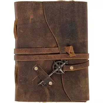 Винтажный кожаный дневник с ключом, журнал в кожаном переплете для мальчиков и девочек 7 x 5 in коричневый