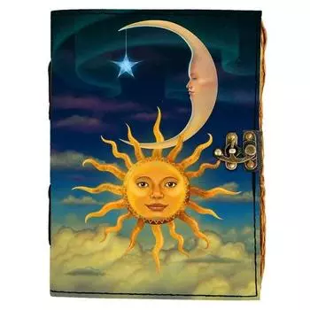 Винтажный кожаный дневник с принтом Солнца и Луны и замком с пряжкой Дневник со старыми страницами для офиса и личного пользования 7 X 5